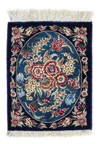 Alfombra de seda - Ghom Seda - Prima - 40 x 28 cm - azul oscuro