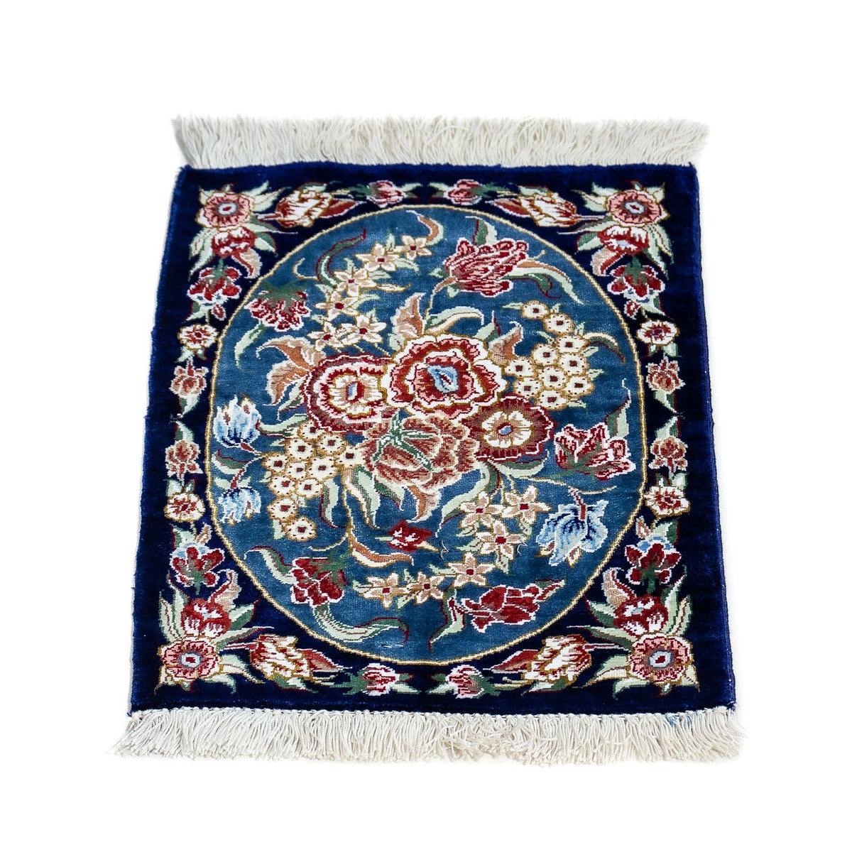 Alfombra de seda - Ghom Seda - Prima - 40 x 28 cm - azul oscuro