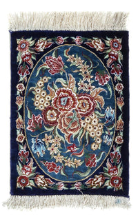 Alfombra de seda - Ghom Seda - Prima - 40 x 28 cm - azul oscuro