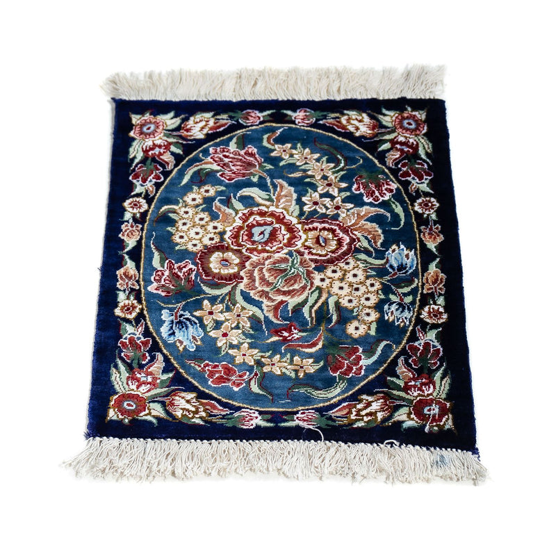Alfombra de seda - Ghom Seda - Prima - 40 x 28 cm - azul oscuro