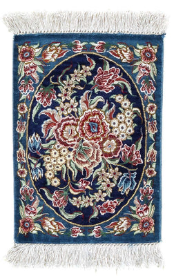 Alfombra de seda - Ghom Seda - Prima - 40 x 28 cm - azul oscuro