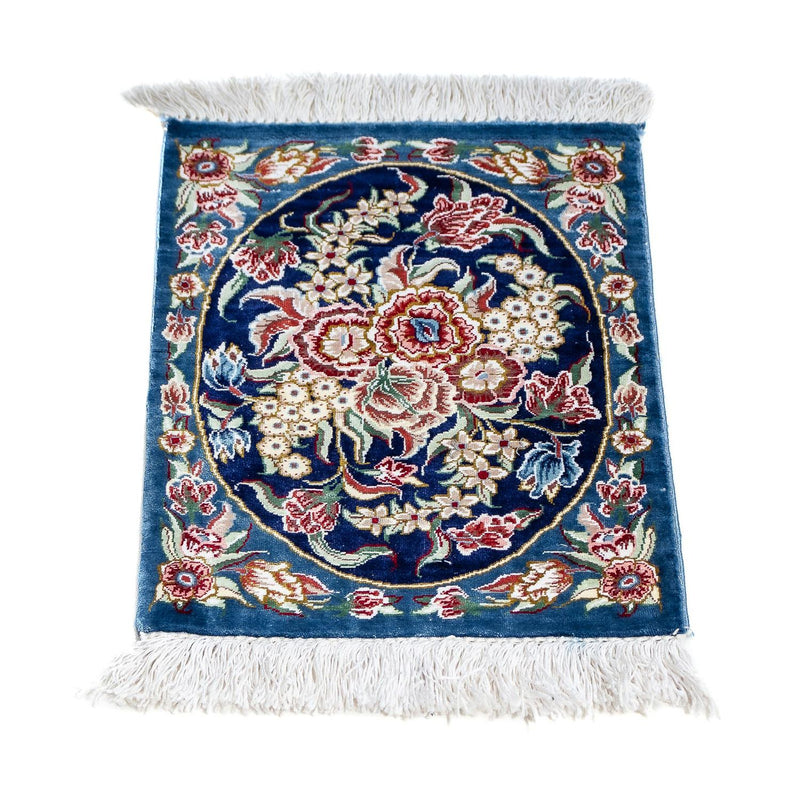 Alfombra de seda - Ghom Seda - Prima - 40 x 28 cm - azul oscuro