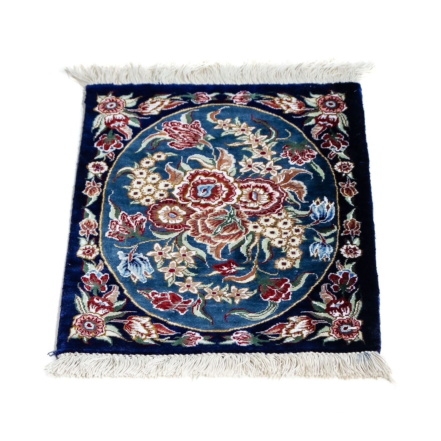 Alfombra de seda - Ghom Seda - Prima - 40 x 28 cm - azul oscuro