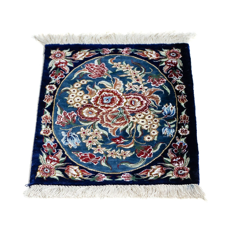 Alfombra de seda - Ghom Seda - Prima - 40 x 28 cm - azul oscuro