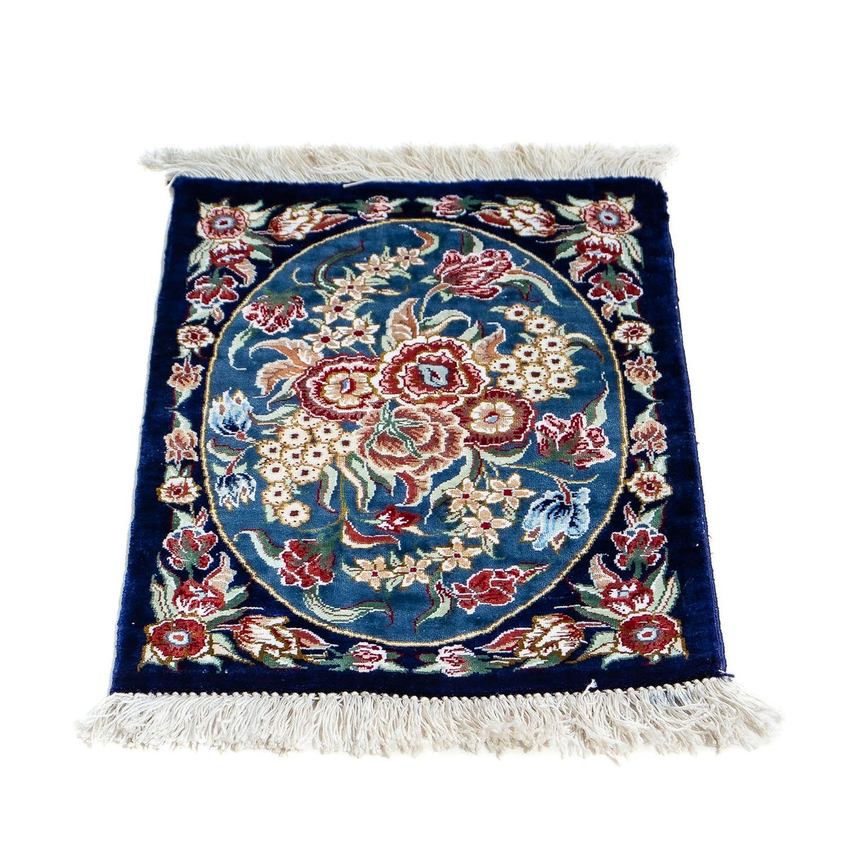 Alfombra de seda - Ghom Seda - Prima - 40 x 28 cm - azul oscuro