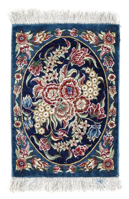 Alfombra de seda - Ghom Seda - Prima - 40 x 28 cm - azul oscuro