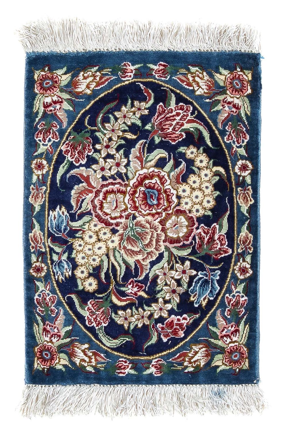 Alfombra de seda - Ghom Seda - Prima - 40 x 28 cm - azul oscuro