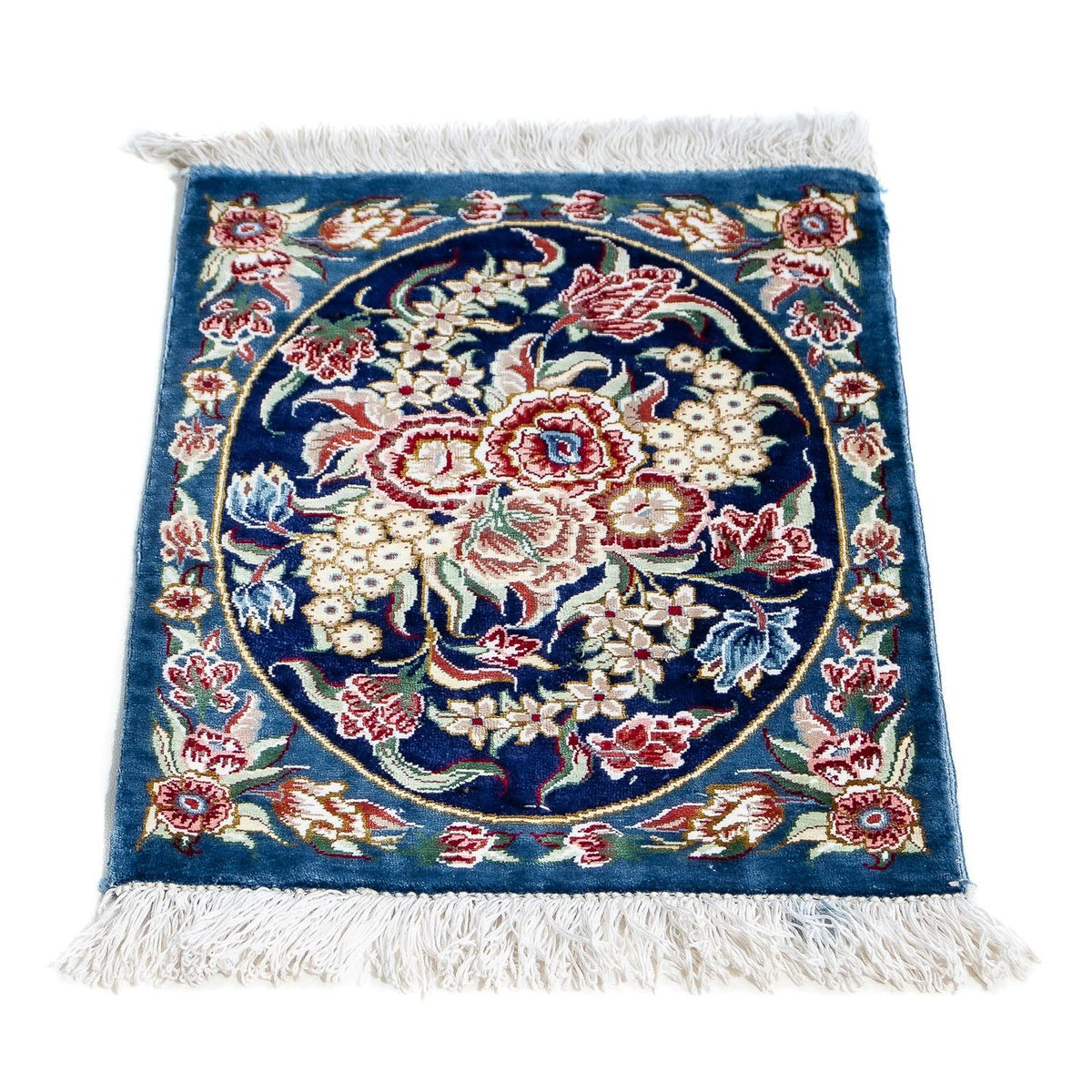 Alfombra de seda - Ghom Seda - Prima - 40 x 28 cm - azul oscuro