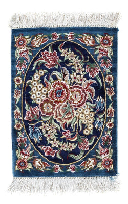 Alfombra de seda - Ghom Seda - Prima - 40 x 28 cm - azul oscuro