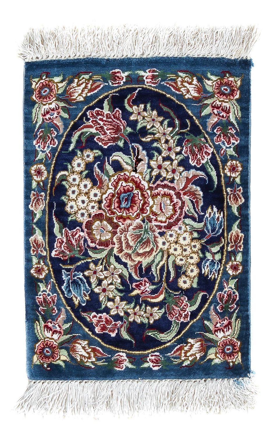 Alfombra de seda - Ghom Seda - Prima - 40 x 28 cm - azul oscuro