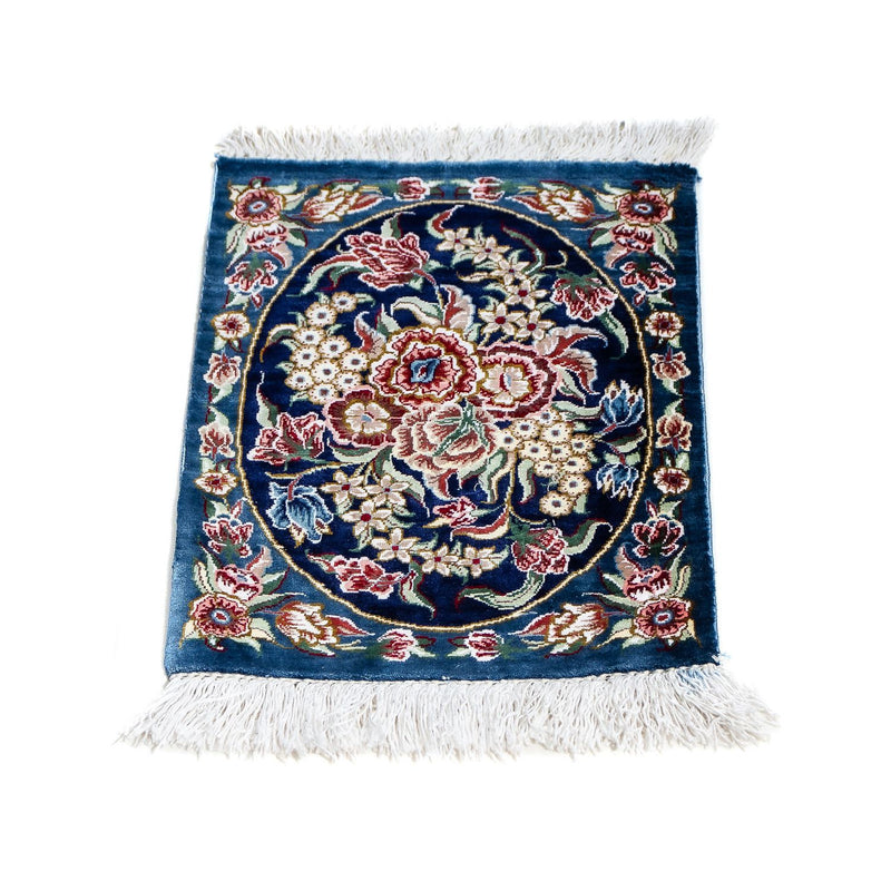 Alfombra de seda - Ghom Seda - Prima - 40 x 28 cm - azul oscuro