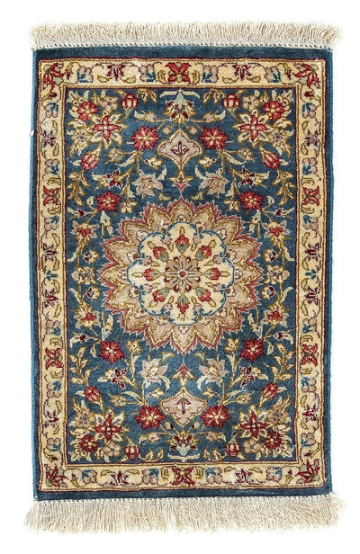 Qom seda Alfombra 27x44cm - Alfombra persa - azul oscuro