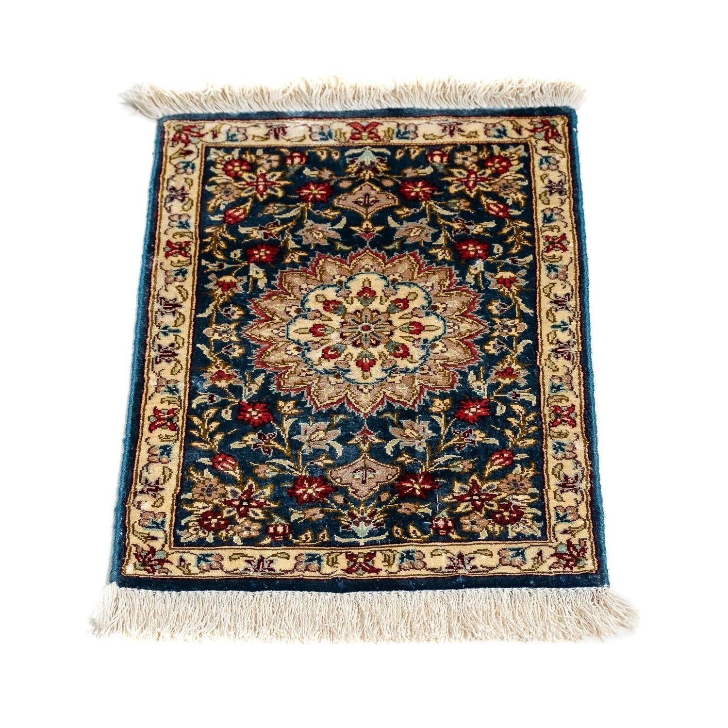 Alfombra de seda - Ghom Seda - Prima - 44 x 27 cm - azul oscuro