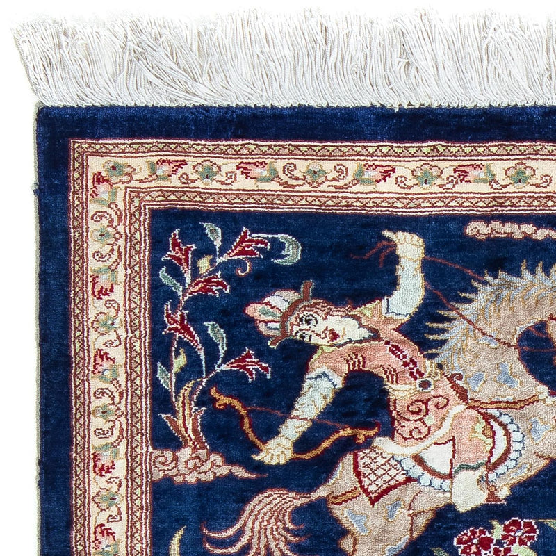 Alfombra persa - Ghom - 87 x 55 cm - azul oscuro