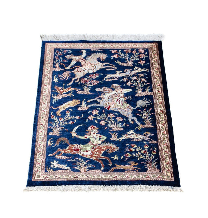 Alfombra persa - Ghom - 87 x 55 cm - azul oscuro