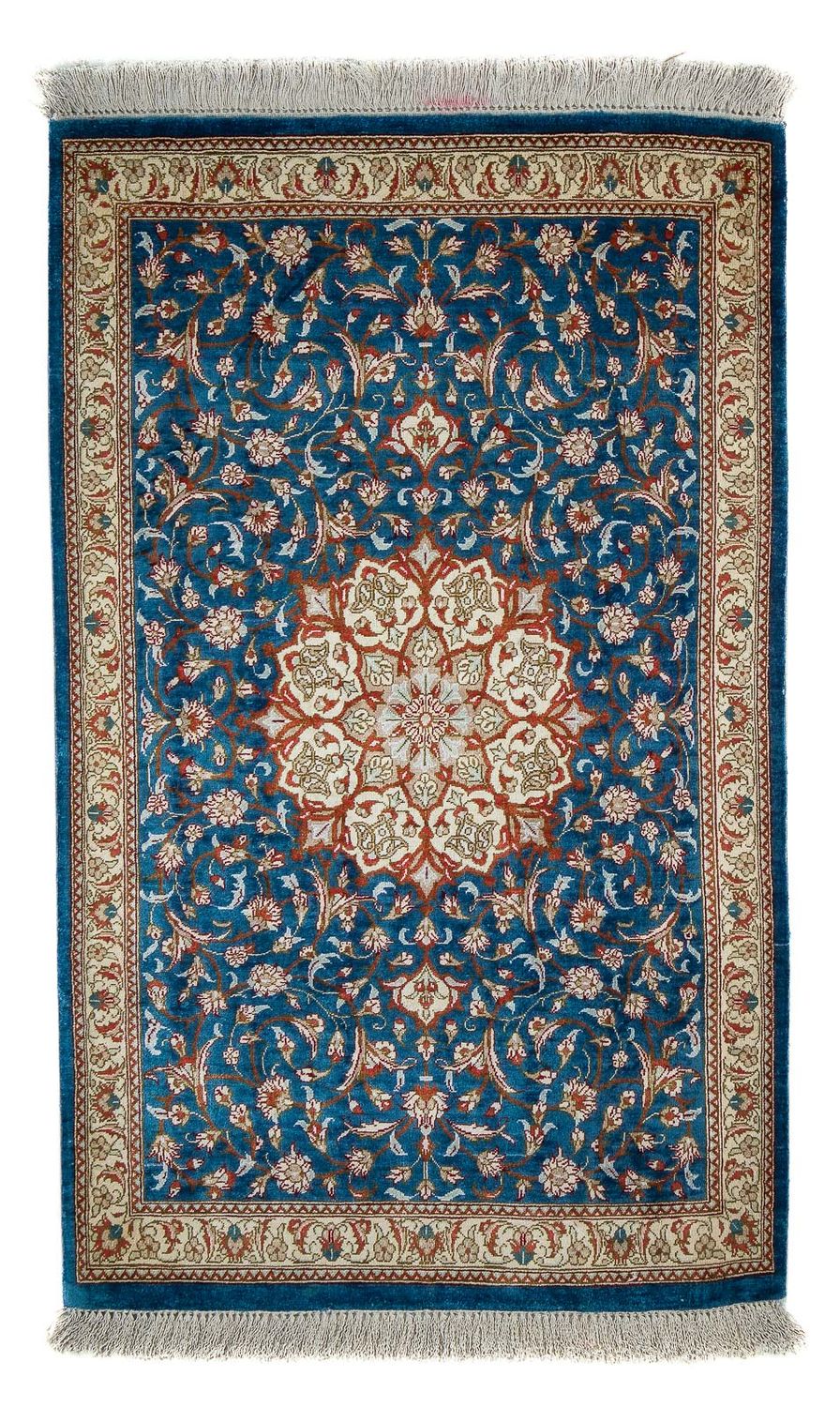 Alfombra persa - Ghom - 92 x 57 cm - azul oscuro