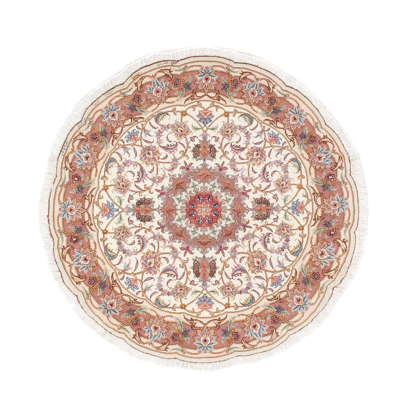 Alfombra Persa - Tabriz - Real redondo  - 105 x 105 cm - beige