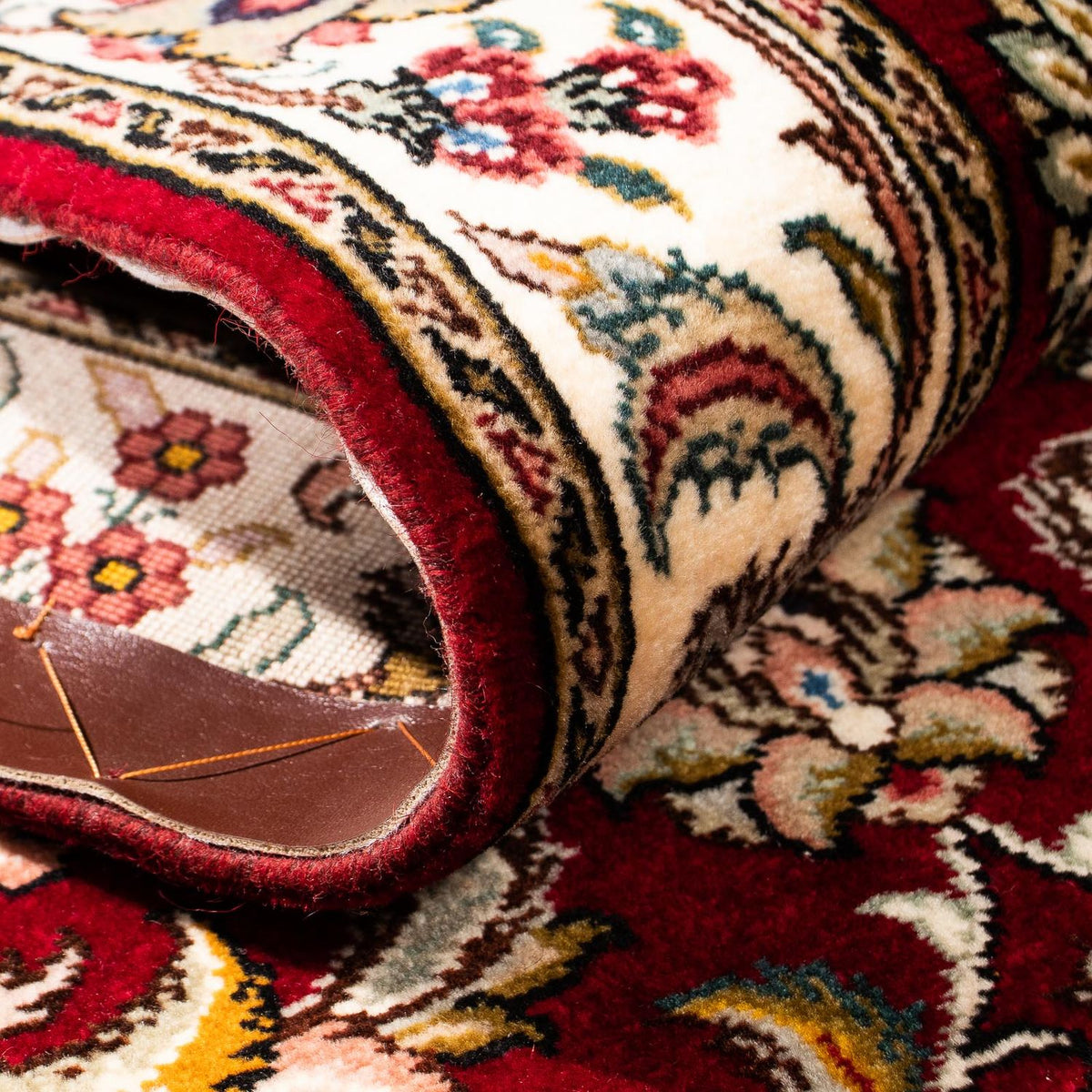 Alfombra de pasillo Alfombra Persa - Tabriz - Real - 322 x 85 cm - rojo oscuro