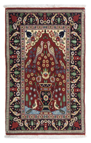 Alfombra persa - Ghom - 105 x 63 cm - rojo oscuro