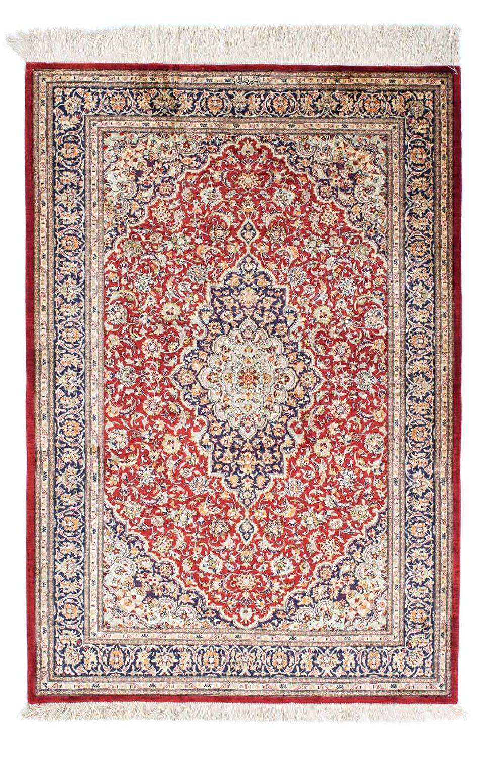 Alfombra persa - Ghom - 150 x 100 cm - rojo oscuro