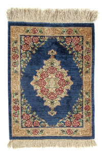 Alfombra de seda - Ghom Seda - Prima - 39 x 28 cm - azul oscuro