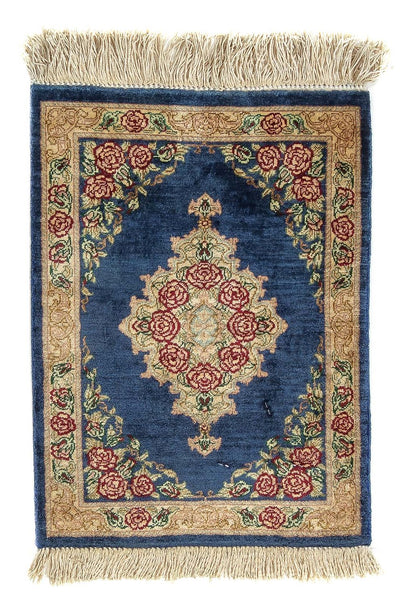 Qom seda Alfombra 28x39cm - Alfombra persa - azul oscuro