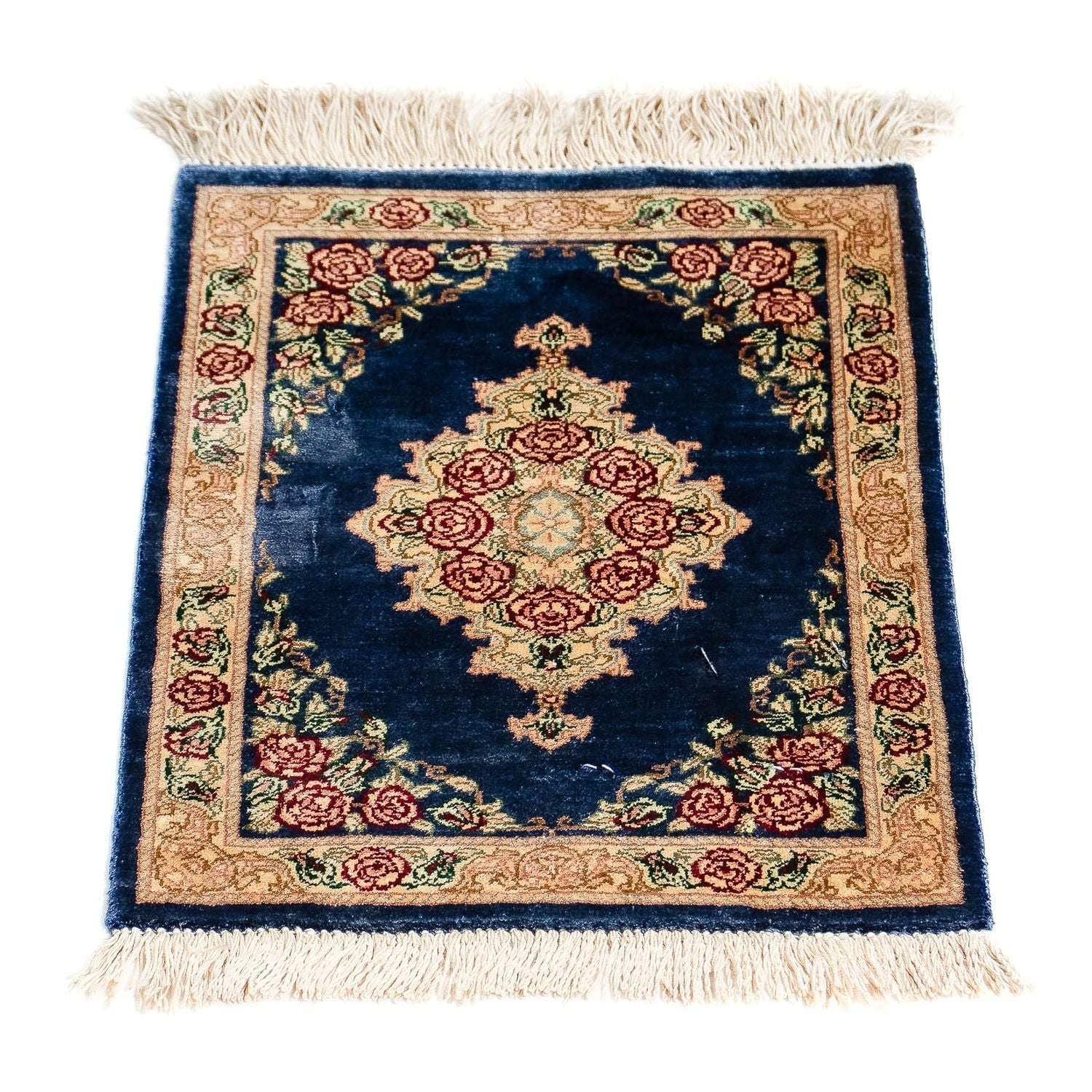 Alfombra de seda - Ghom Seda - Prima - 39 x 28 cm - azul oscuro