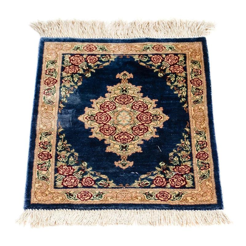 Alfombra de seda - Ghom Seda - Prima - 39 x 28 cm - azul oscuro