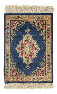 Alfombra de seda - Ghom Seda - Prima - 40 x 28 cm - azul oscuro