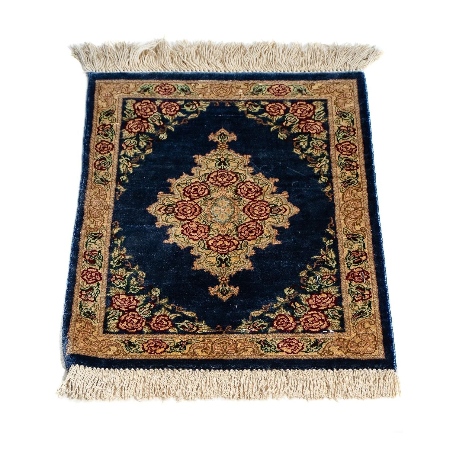 Alfombra de seda - Ghom Seda - Prima - 40 x 28 cm - azul oscuro