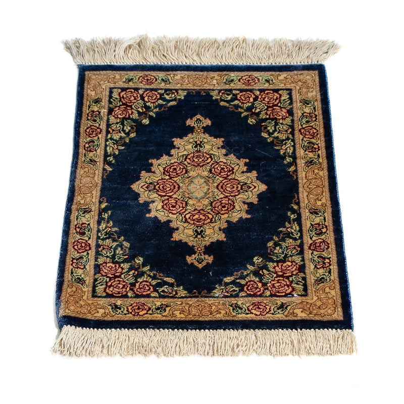 Alfombra de seda - Ghom Seda - Prima - 40 x 28 cm - azul oscuro