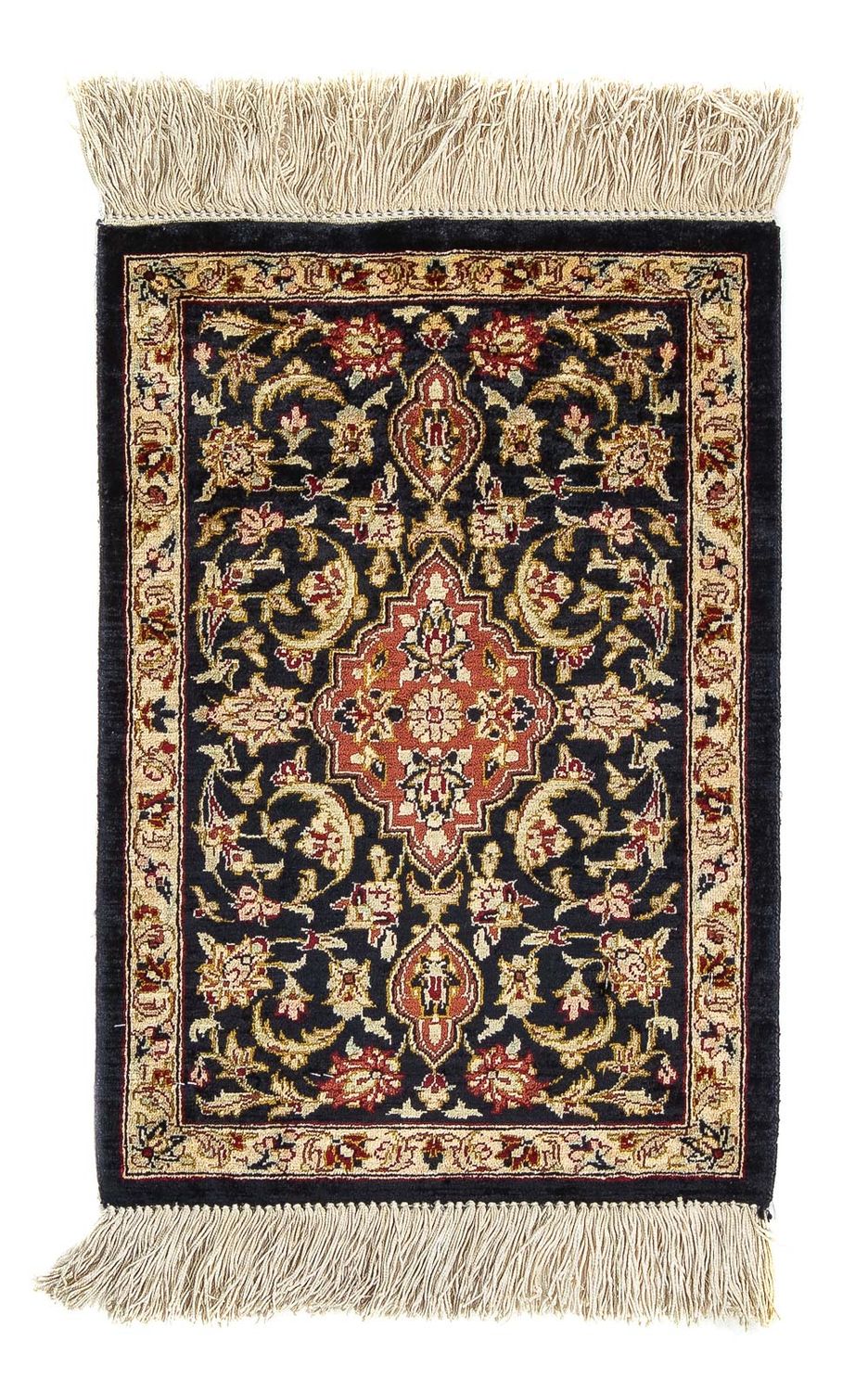 Alfombra de seda - Ghom Seda - Prima - 41 x 28 cm - azul oscuro
