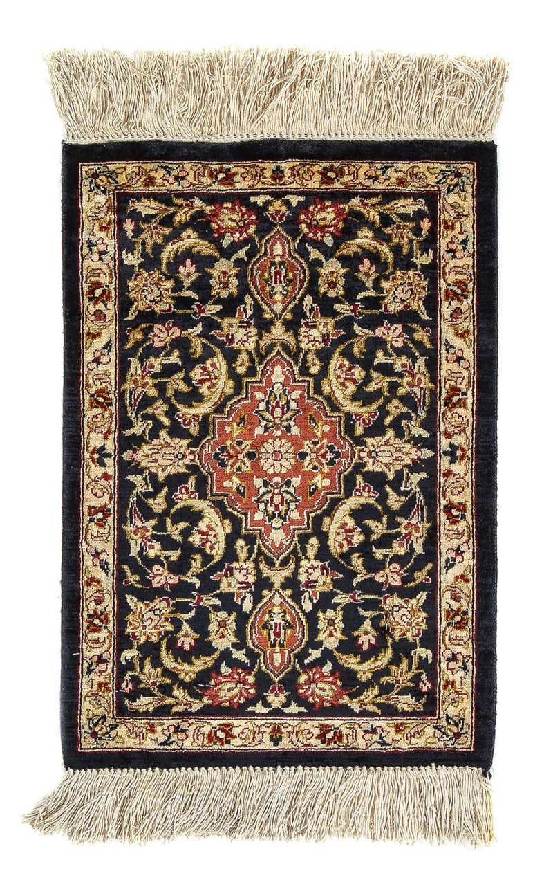 Alfombra de seda - Ghom Seda - Prima - 41 x 28 cm - azul oscuro
