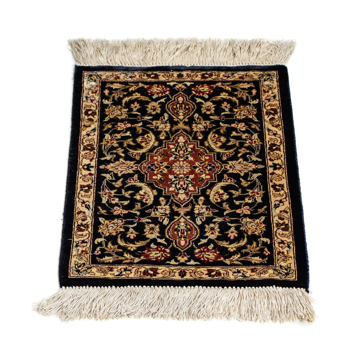 Alfombra de seda - Ghom Seda - Prima - 41 x 28 cm - azul oscuro