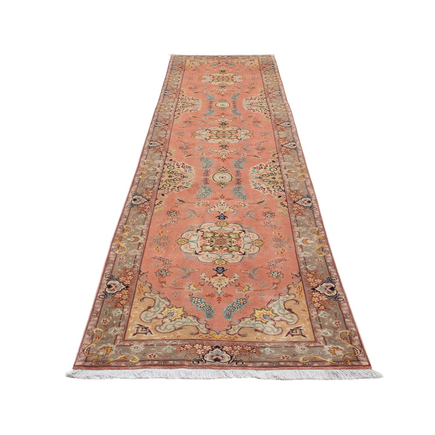 Alfombra de pasillo Alfombra Persa - Tabriz - Real - 389 x 93 cm - rojo claro