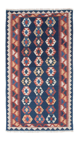 Alfombra de pasillo Alfombra Kelim - Oriental - 186 x 104 cm - azul