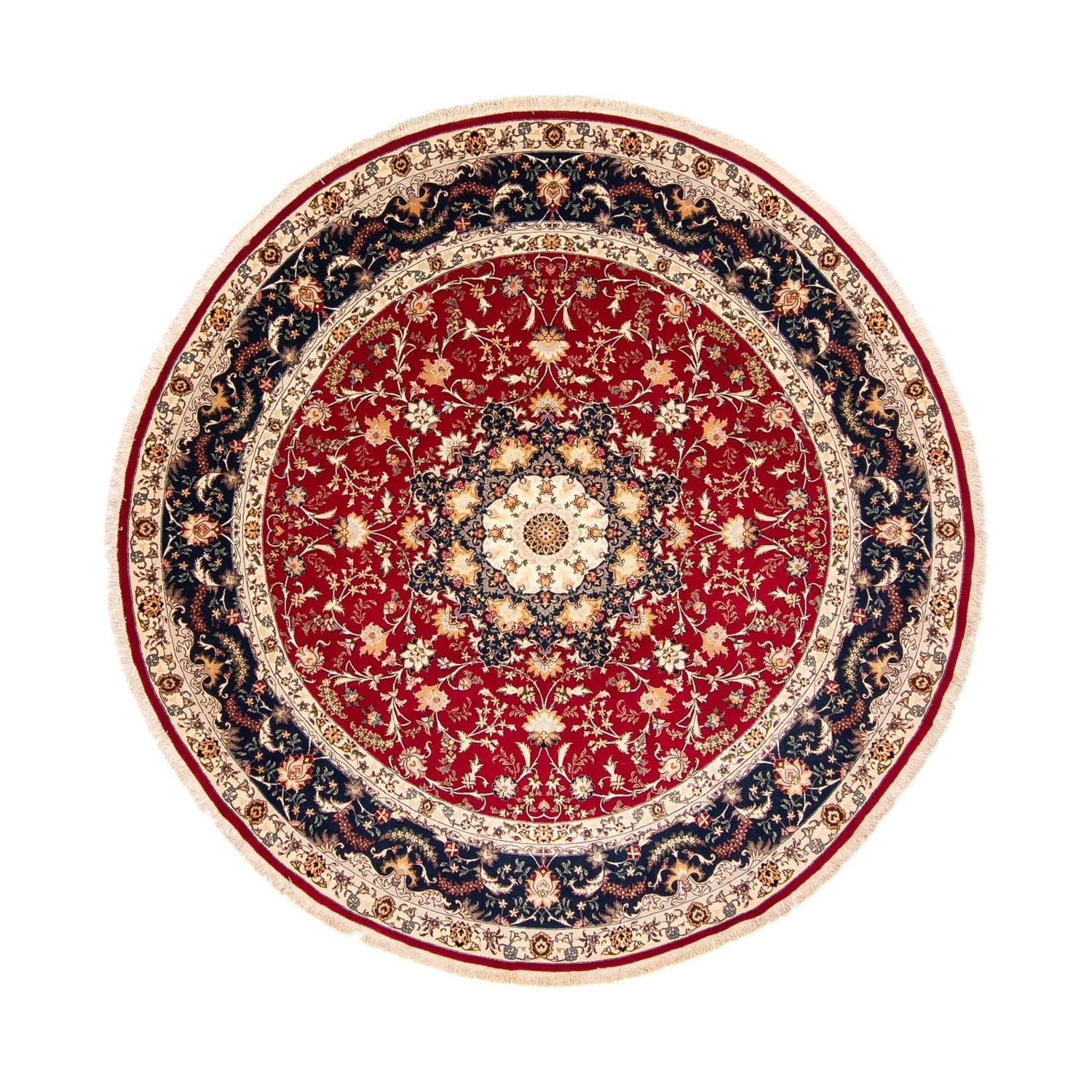 Alfombra Persa - Tabriz - Real redondo  - 250 x 250 cm - rojo oscuro