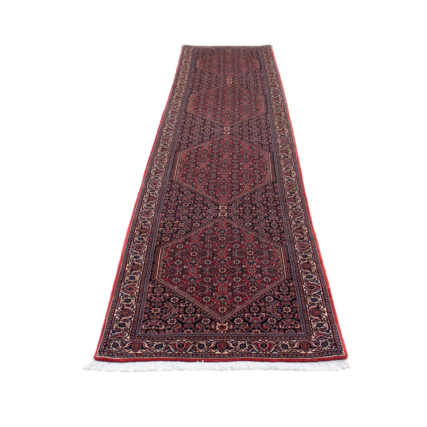 Alfombra de pasillo Alfombra persa - Bidjar - 380 x 75 cm - rojo oscuro