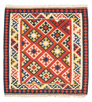 Alfombra Kelim - Oriental cuadrado  - 103 x 102 cm - rojo oscuro