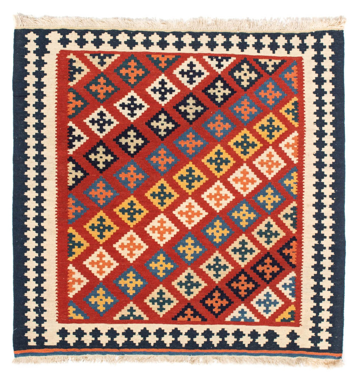 Alfombra Kelim - Oriental cuadrado  - 105 x 103 cm - rojo oscuro