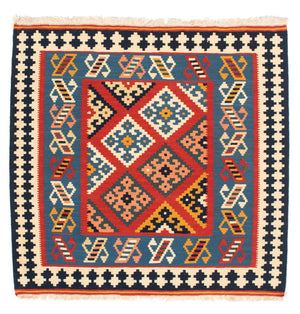 Alfombra Kelim - Oriental cuadrado  - 105 x 103 cm - rojo oscuro