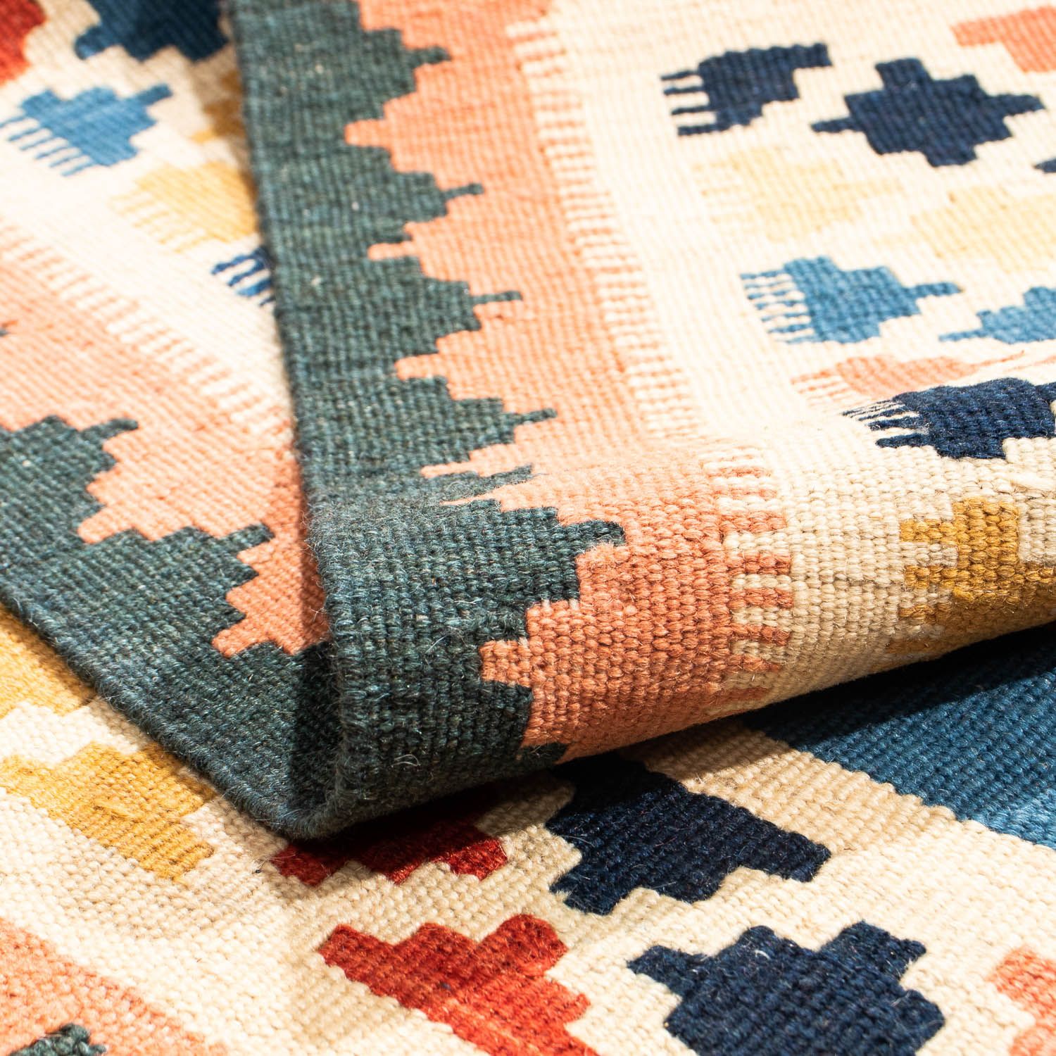 Alfombra Kelim - Oriental cuadrado  - 106 x 102 cm - azul oscuro