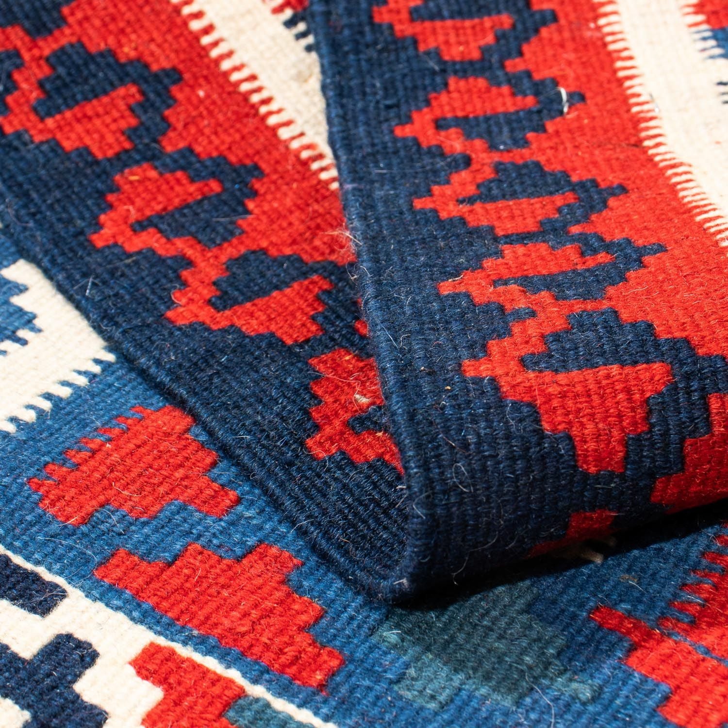 Alfombra Kelim - Oriental cuadrado  - 103 x 100 cm - azul oscuro