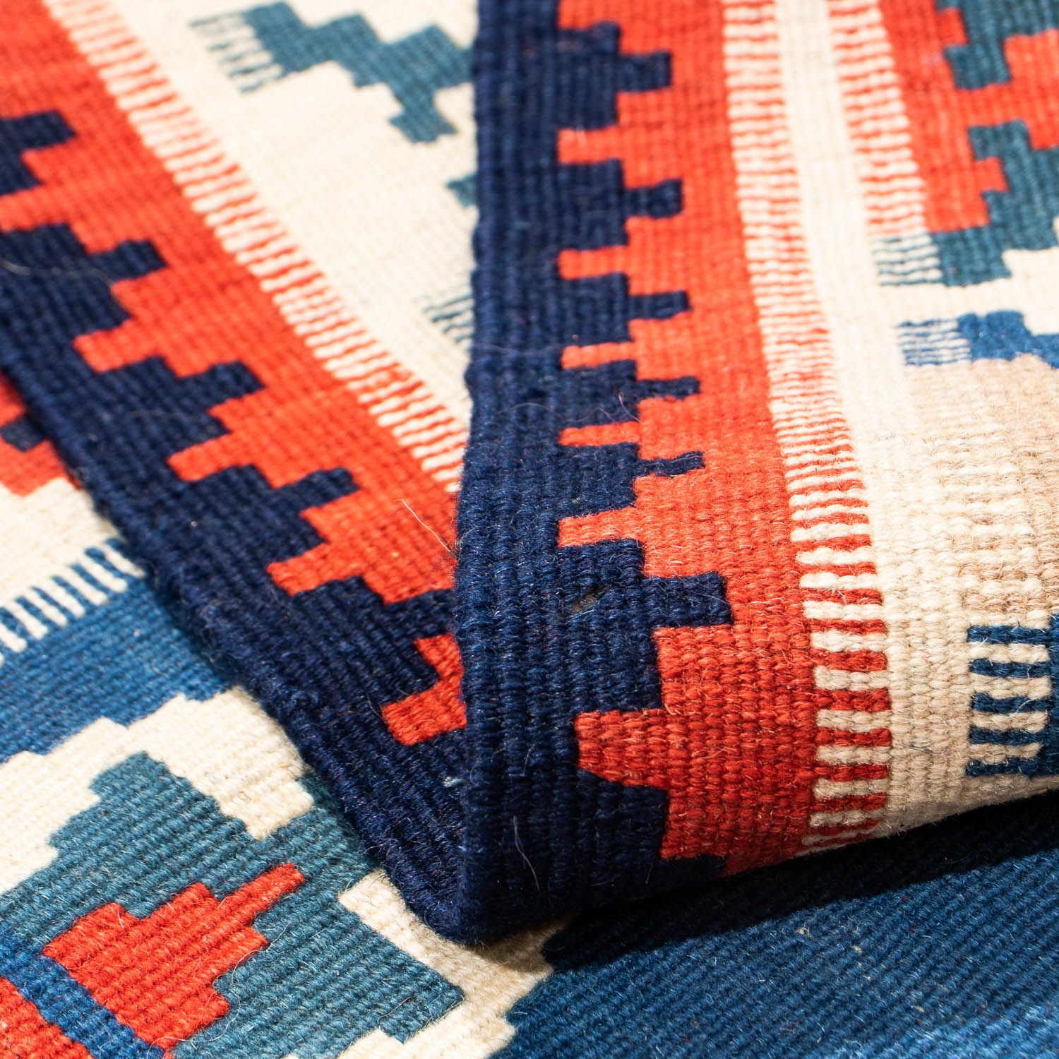 Alfombra Kelim - Oriental cuadrado  - 103 x 102 cm - azul oscuro