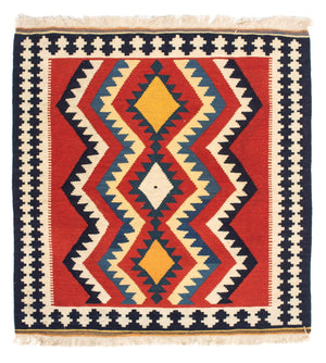 Alfombra Kelim - Oriental cuadrado  - 100 x 97 cm - rojo