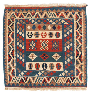 Alfombra Kelim - Oriental cuadrado  - 102 x 100 cm - azul
