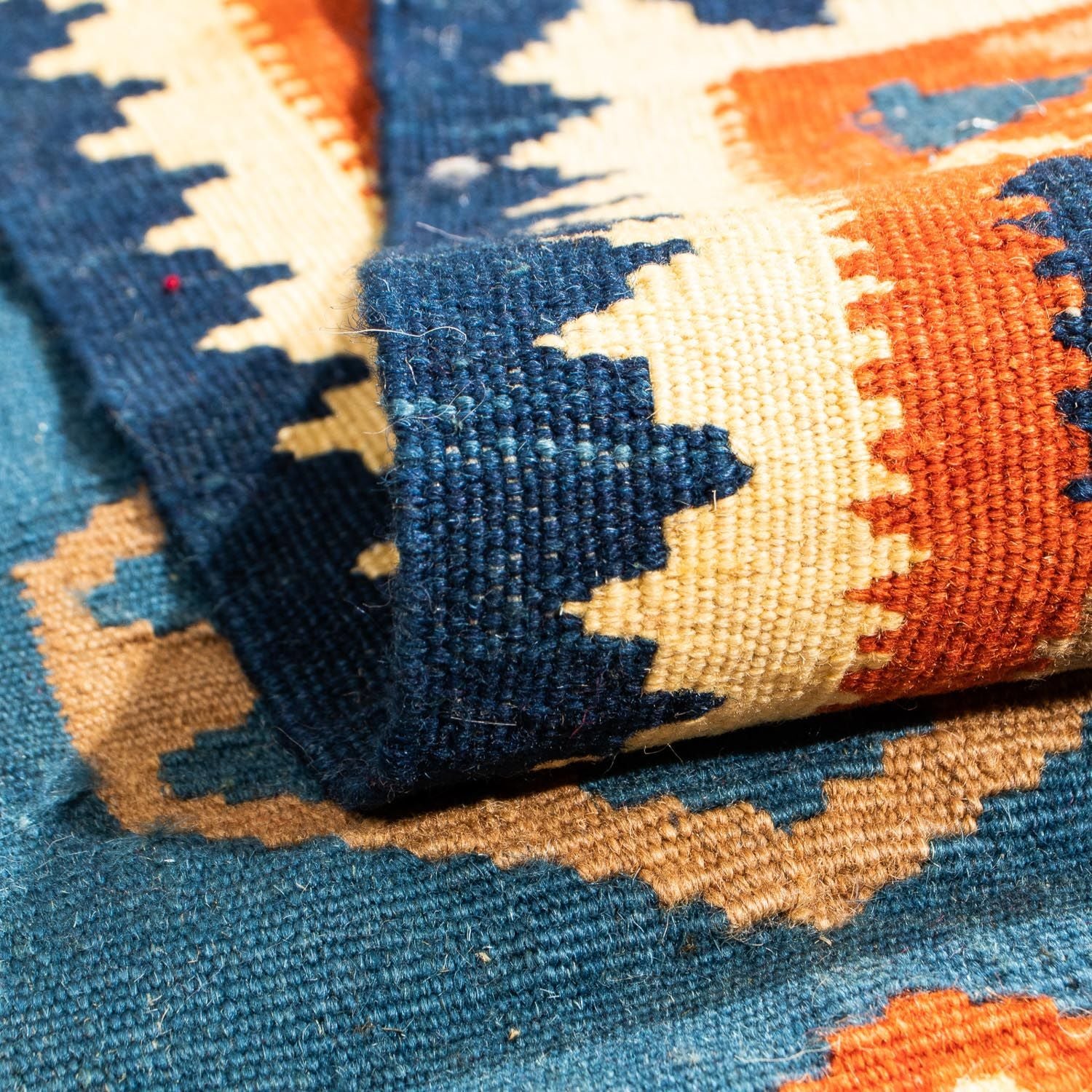 Alfombra Kelim - Oriental cuadrado  - 102 x 95 cm - azul oscuro