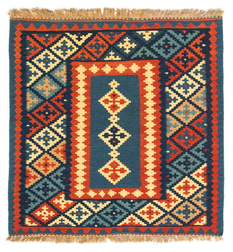 Alfombra Kelim - Oriental cuadrado  - 100 x 100 cm - azul oscuro