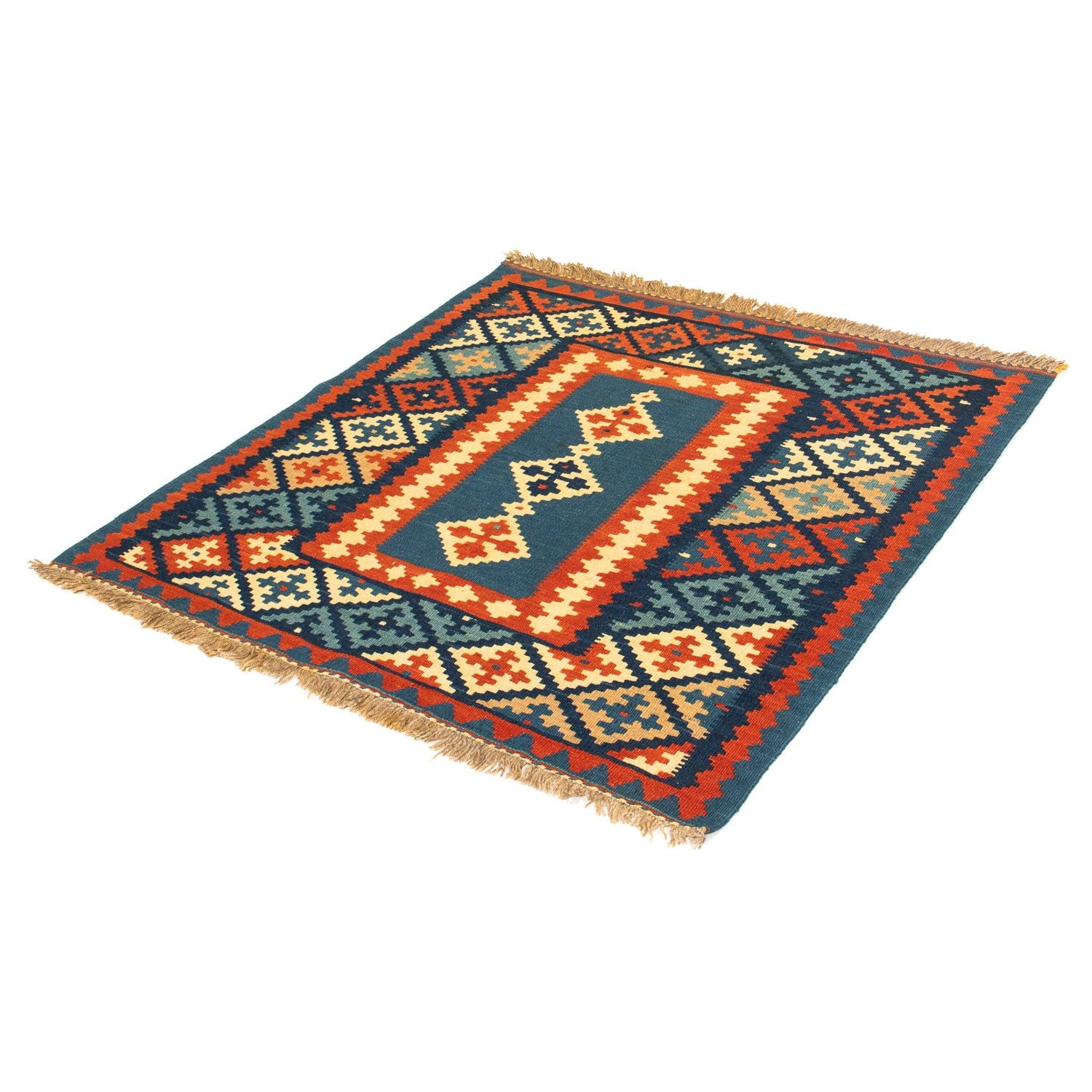 Alfombra Kelim - Oriental cuadrado  - 100 x 100 cm - azul oscuro