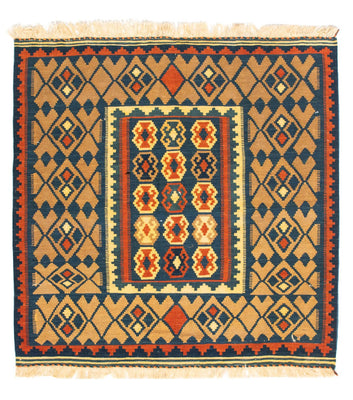 Alfombra Kelim - Oriental cuadrado  - 100 x 98 cm - azul oscuro